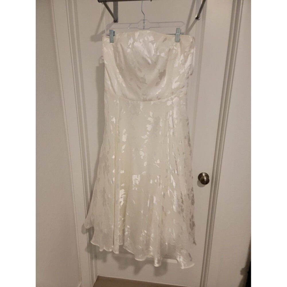 White House Black Market Fit & Flare Ivory Ecru Floral Silk Blend Dress 14 NWOT